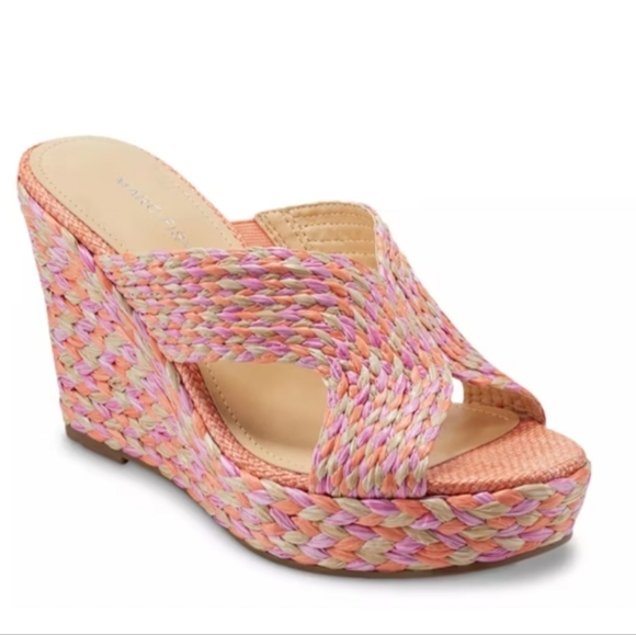 Marc Fisher Pink/Orange/ Natural Woven Wedge Sandals Size 8.5 - Picture 1 of 12